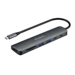ewent usb c dock 7 en 1 1x usb c, 2x usb a 3.2 gen1, 1x hdmi 4k/60hz, 1x sd/tf 2.0, 1x microsd, 1x usb c pd 100w color gris