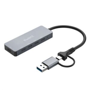 ewent ew1151 hub 4 puertos 4x usb c hasta 10gbps + 1x usb c para alimentacion adicional de 5v color gris