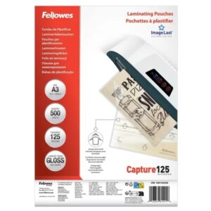fellowes imagelast pack de 500 fundas para plastificar formato a3 efecto brillo 125 micras flechas indicadoras de direccion transparente