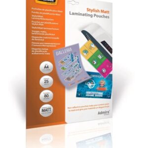 fellowes admire pack de 25 fundas para plastificar formato a4 efecto mate antirreflejos 80 micras transparente