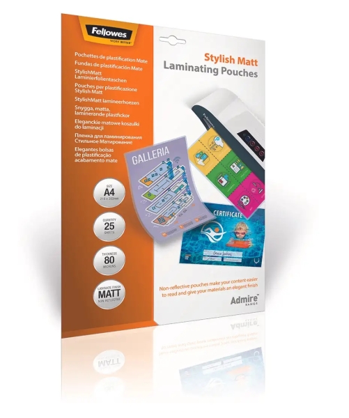 fellowes admire pack de 25 fundas para plastificar formato a3 efecto mate antirreflejos 80 micras transparente