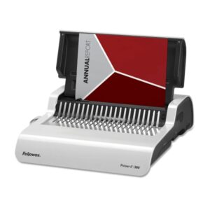 fellowes pulsar e 300 encuadernadora electrica perfora hasta 20 hojas encuaderna hasta 300 hojas a4 carga vertical margen ajustable incluye kit de inicio 13x39x49cm transparente