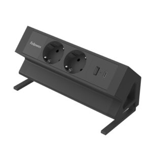 fellowes regleta de sobremesa de 2 tomas usb a usb c cable 2m abrazadera para escritorios de 10 a 45mm 8.75x19.64x9.7cm color negro