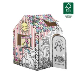 fellowes unicornio casa xl para pintar carton corrugado fsc puertas y ventanas interactivas bordes redondeados montaje sin adhesivos 81.3x81.3x121.3cm color blanco y negro