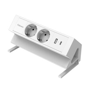 fellowes regleta de sobremesa de 2 tomas usb a usb c cable 2m abrazadera para escritorios de 10 a 45mm 19.64x9.7x8.75cm color blanco