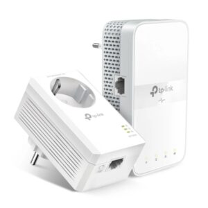 tp link tl wpa7617 kit pack de 2 adaptadores powerline velocidad hasta 1gbps cobertura hasta 300m toma de corriente integrada wifi ethernet plug and play color blanco