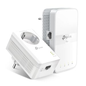 tp link tl wpa7617 pack de 2 adaptadores powerline velocidad hasta 1gbps cobertura hasta 300m toma de corriente integrada wifi de doble banda ethernet color blanco