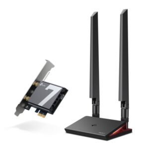 tp link archer tbe550e adaptador de red pci base con led bluetooth velocidad 9.3gbps wifi 7 tribanda 2 antenas multidireccionales seguridad avanzada color negro