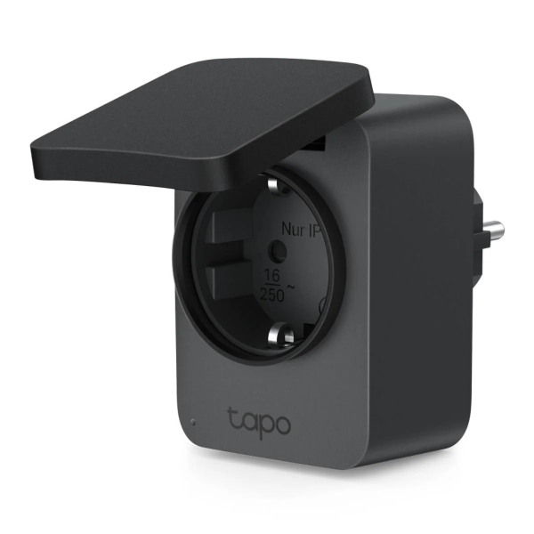 tp link tapo p410m enchufe inteligente para exterior wifi ip54 monitoreo de sistemas de produccion solar proteccion contra sobrecarga color negro