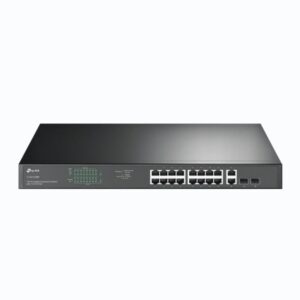 tp link tl sg1218mp switch 20 puertos no administrado 16xrj45 poe 1gbps 2xrj45 1gbps 2xsfp soporta qos 2 ventiladores internos plug and play carcasa metalica color negro