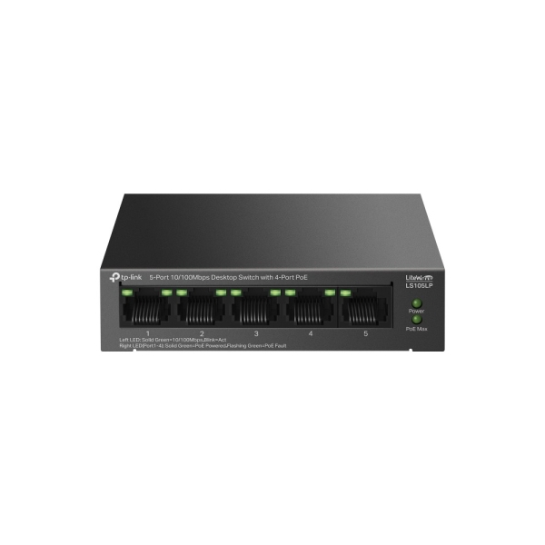 tp link ls105lp litewave switch 5 puertos no administrado 4xrj45 poe 100mbps 1xrj45 100mbps recuperacion automatica color negro