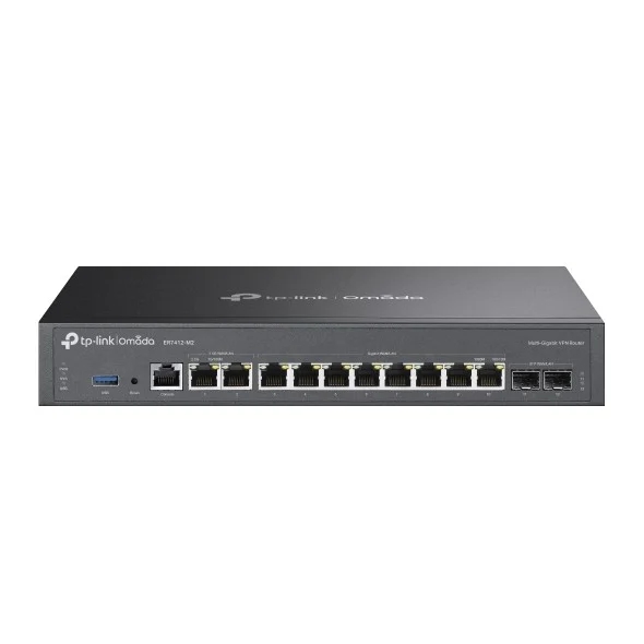 tp link omada er7412 m2 router vpn 8xrj45 1gbps 2xrj45 2.5gbps 2x1gbps sfp usb 3.0 carcasa de acero balanceo de carga gestion centralizada en nube color negro