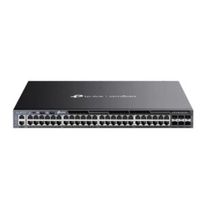 tp link omada sg6654xhp switch 54 puertos 4 ventiladores 48xrj45 poe+ 1gbps 6xsfp+ 10gbps soporta qos doble fuente de alimentacion conmutacion hasta 216gbps color negro