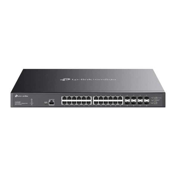 tp link omada sx3832mpp switch 32 puertos gestionable 24xrj45 poe++ 10gbps 8xsfp+ 10gbps soporta qos conmutacion hasta 640gbps carcasa metalica color negro
