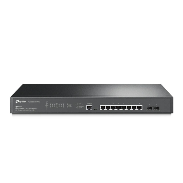 tp link omada sg3210xhp m2 switch 10 puertos gestionado 8xrj45 2.5gbps 2xsfp 10gbps soporta qos conmutacion hasta 80gbps 2 ventiladores internos color negro