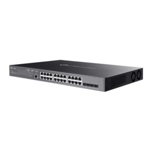 tp link omada sg3428xmp switch 28 puertos gestionado 24xrj45 poe+ 1gbps 4xsfp 10gbps soporta qos conmutacion hasta 128gbps 2 ventiladores carcasa metalica color negro