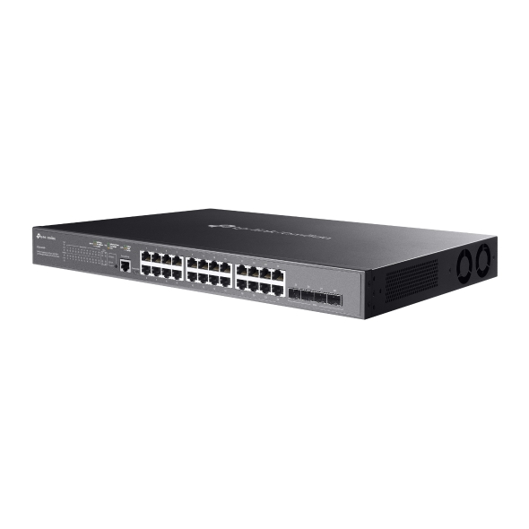 tp link omada sg3428xmp switch 28 puertos gestionado 24xrj45 poe+ 1gbps 4xsfp 10gbps soporta qos conmutacion hasta 128gbps 2 ventiladores carcasa metalica color negro
