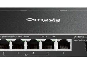 tp link omada sg2206mp switch 5 puertos capa 2 4xrj45 poe+ 1gbps 1xrj45 1gbps soporta qos conmutacion hasta 12gbps carcasa metalica color negro