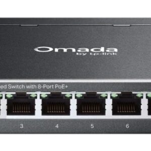 tp link omada es208gp switch 8 puertos rj45 poe+ 1gbps gestionado conmutacion hasta 16gbps soporta qos carcasa metalica color negro