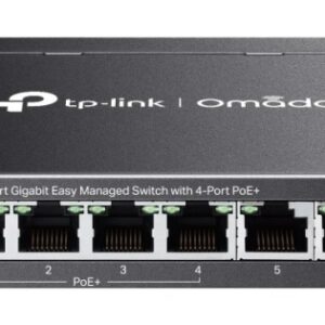 tp link omada es206gp switch 6 puertos rj45 1gbps alcance hasta 250m con cable 4x poe soporta qos conmutacion hasta 12gbps plug and play color negro