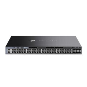 tp link omada sg6654x switch 54 puertos gestionado 48xrj45 1gbps 6xsfp+ 10gbps soporta qos 2 fuentes de alimentacion 4 ventiladores conmutacion hasta 216gbps color negro
