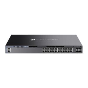 tp link omada sg6428x switch 28 puertos gestionado 24xrj45 1gbps 4xsfp 10gbps soporta qos doble fuente de alimentacion conmutacion hasta 128gbps color negro