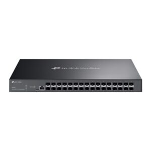 tp link omada sx3032f switch 32 puertos sfp+ 10gbps gestionable soporta qos 2 ventiladores internos conmutacion hasta 640gbps color negro
