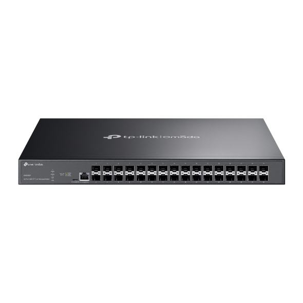 tp link omada sx3032f switch 32 puertos sfp+ 10gbps gestionable soporta qos 2 ventiladores internos conmutacion hasta 640gbps color negro