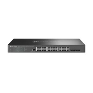 tp link omada sg3428 switch 28 puertos gestionado 24xrj45 1gbps 4xsfp soporta qos conmutacion hasta 56gbps carcasa metalica color negro