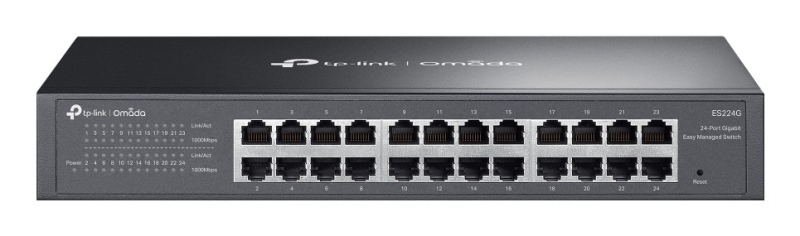 tp link omada es224g switch 24 puertos rj45 1gbps negociacion automatica plug and play soporta qos conmutacion hasta 48gbps color negro