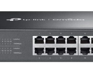 tp link omada es216g switch 16 puertos gestionado rj45 1gbps conmutacion hasta 32gbps soporta qos plug and play color negro