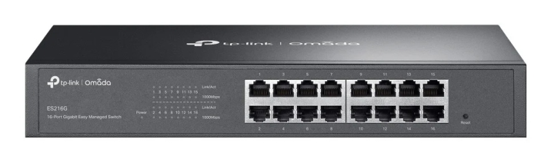 tp link omada es216g switch 16 puertos gestionado rj45 1gbps conmutacion hasta 32gbps soporta qos plug and play color negro