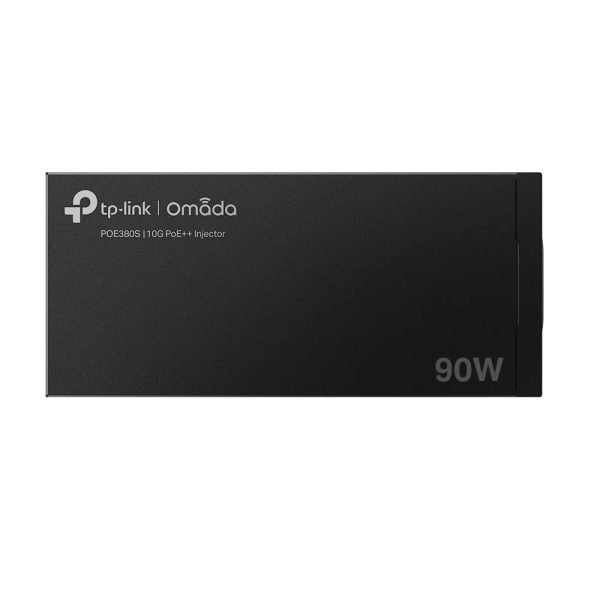 tp link omada poe380s inyector poe 90w velocidad hasta 10gbps 2x rj45 deteccion automatica plug and play fuente de alimentacion integrada carcasa metalica color negro