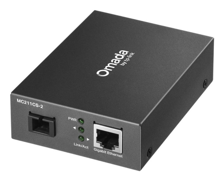 tp link omada mc211cs 2 convertidor de fibra a rj45 fibra hasta 2km velocidad hasta 1gbps ethernet tecnologia wdm color gris oscuro
