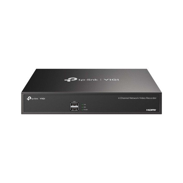 tp link vigi nvr1004h grabadora para videovigilancia gestion hasta 4 canales rj45 hdmi vga usb 2.0 interfaz sata soporta hasta 10tb decodifica hasta 8mpx color negro