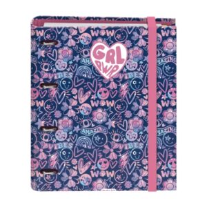 dohe girl power carpeta con 4 anillas de 35mm 100 hojas offset de 90g 5x5mm 4 separadores sobre multitaladro cubierta de carton plastificado 28x32x4cm multicolor