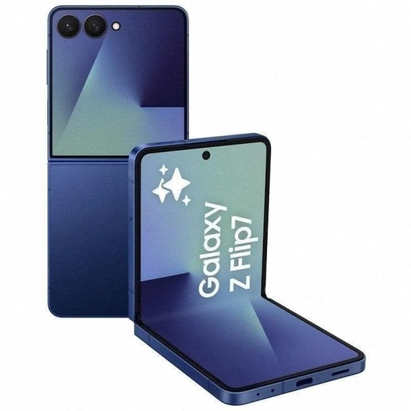 samsung galaxy z flip 7 smartphone plegable pantalla 6.9" pantalla exterior 4,1" 12gb 512gb camara 50mp bateria 4300mah color azul