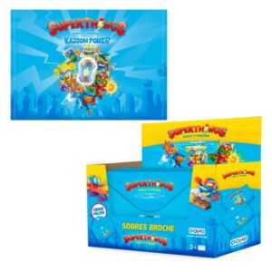 dohe superthings expositor con 24 sobres formato apaisado polipropileno de 200 micras velcro color azul