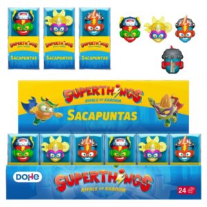 dohe superthings expositor con 24 sacapuntas pvc cuchilla de acero formas surtidas