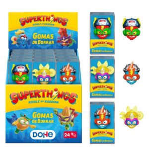 dohe superthings expositor con 24 gomas de borrar fabricadas en pvc resistente formas surtidas