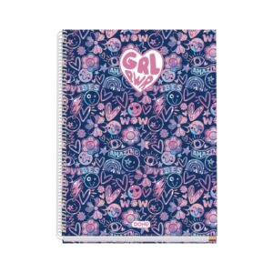 dohe girl power cuaderno de espiral metalica formato a4 100 hojas offset de 90g 5x5mm microperforadas banda de color tapa dura plastificada 23x30x2cm multicolor