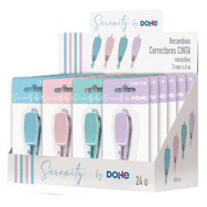 dohe serenity expositor con 24 recambios de cinta correctora 5mm x 6m retractil colores surtidos
