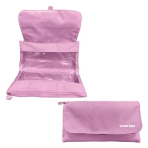 dohe vibes portatodo doble solapa con bolsillo interior cremallera ventanas transparentes poliester 22x11x6cm color rosa