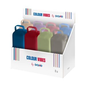 dohe colour vibes expositor con 8 portatodo cremallera tirador de goma silicona de tacto suave asa lateral colores surtidos