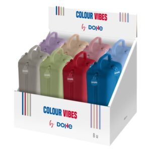 dohe vibes expositor con 8 portatodo 4 cremalleras tirador de goma silicona de tacto suave asa lateral colores surtidos
