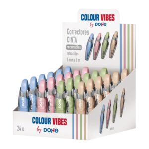 dohe colour vibes expositor con 24 cintas correctoras 5mm x 6m pulsador retractil recargable cuerpo ergonomico colores surtidos