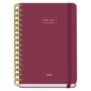 dohe premium agenda escolar 26/27 formato a5 semana vista papel offset ahuesado 80g cubierta de carton plastificado espiral metalica doble goma 15x21x2cm color burdeos