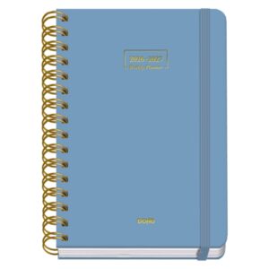 dohe premium agenda escolar 26/27 formato a5 dia pagina papel offset ahuesado 80g cubierta de carton plastificado espiral metalica doble goma 15x21x4cm color azul