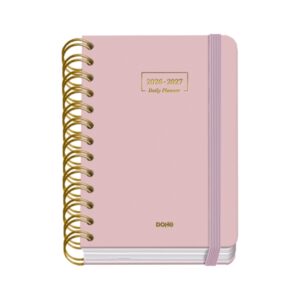 dohe premium agenda escolar 26/27 formato a6 dia pagina papel offset ahuesado 80g cubierta de carton plastificado espiral metalica doble goma 12x17x3cm color rosa