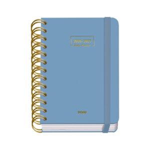 dohe premium agenda escolar 26/27 formato a6 dia pagina papel offset ahuesado 80g cubierta de carton plastificado espiral metalica doble goma 12x17x3cm color azul